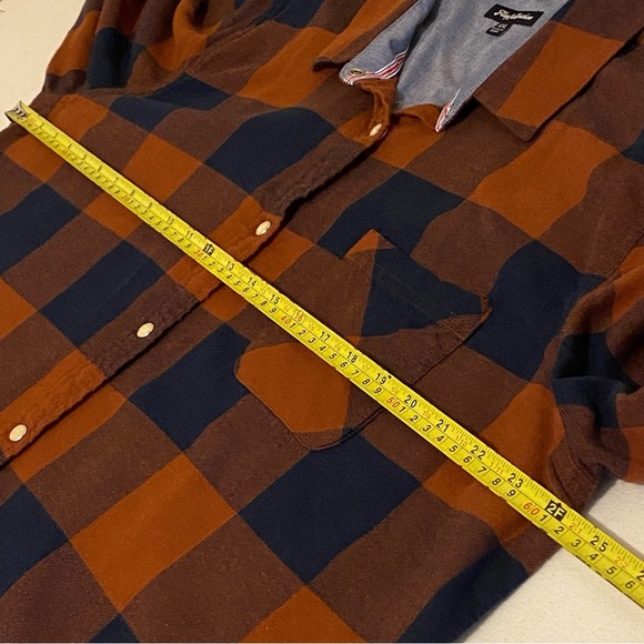 Flag & Anthem Women’s Pearl Snap Shirt XXL Plaid Rust/ Blue Pocket - Picture 9 of 11